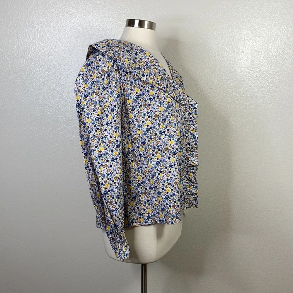 ENGLISH FACTORY Blue Floral Print Ruffle Top - Picture 6 of 10